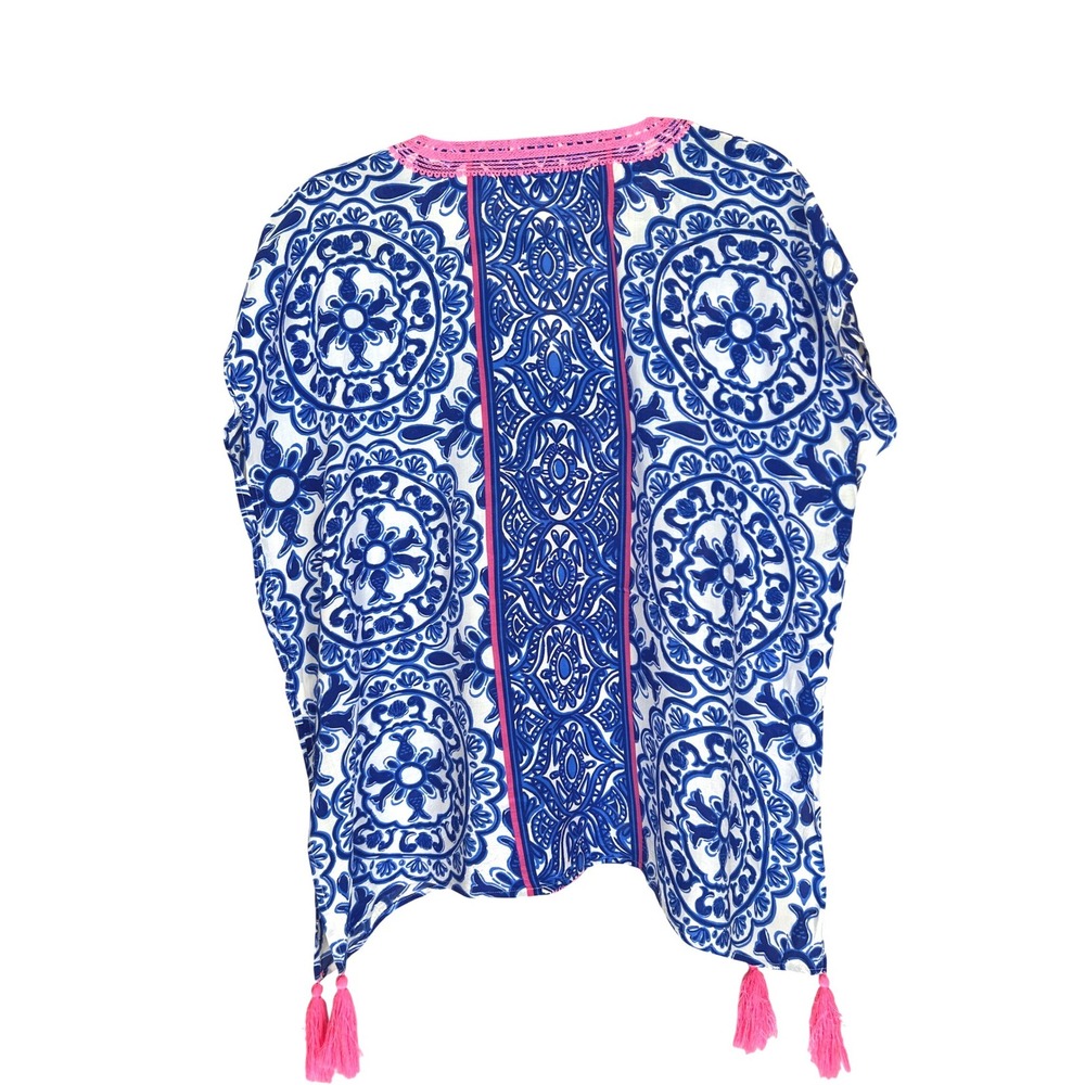 Lilly‎ Pulitzer Sydney Caftan Top Blue Tassel V-Neck Tunic XXS/XS Boho Resort - Picture 4 of 6